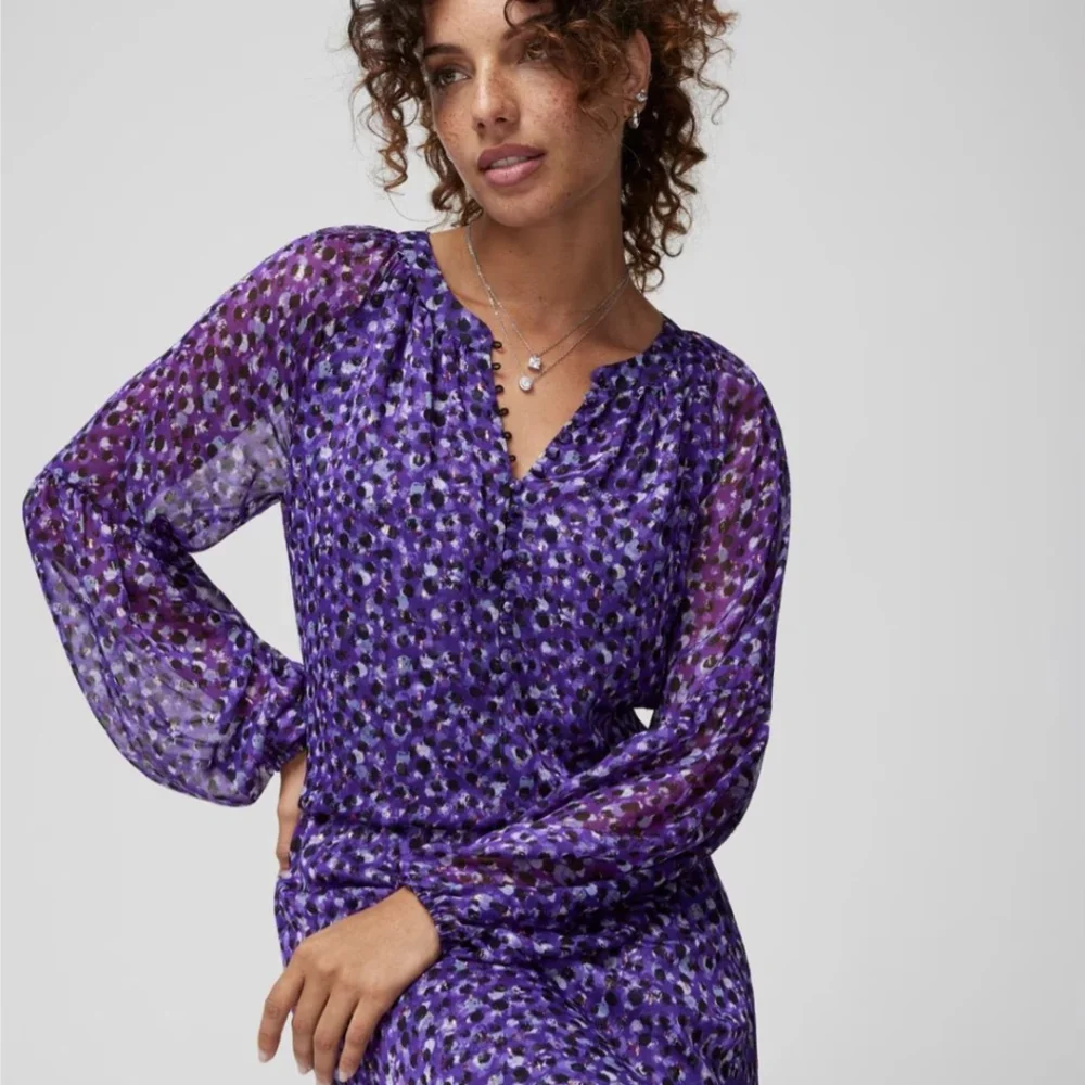 Blouson Dress Violet Gold Metallic Paint Polka Dot XS